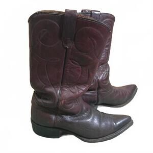 Wrangler Vintage Burgundy Leather Western Cowboy Boots Mens Size 7 D